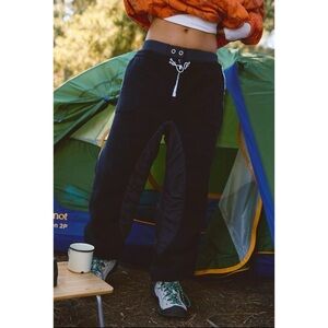 New Free People Sundown Fleece Wide Leg Pants Black XS